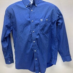 Wrangler Men's Blue Geometric Button Down Shirt